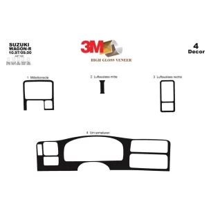 Suzuki Wagon R 10.97-09.00 3D Interior Dashboard Trim Kit Dash Trim Dekor 4-Parts 2