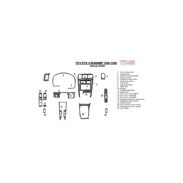 Toyota 4 Runner 1996-1998 Manual Gearbox, 21 Parts set Interior BD Dash Trim Kit