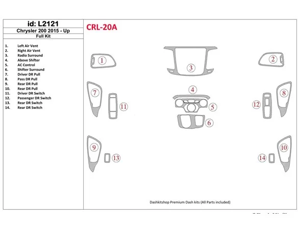 Chrysler 200 2015-UP Full Set Interior BD Dash Trim Kit - 1 - Interior Dash Trim Kit