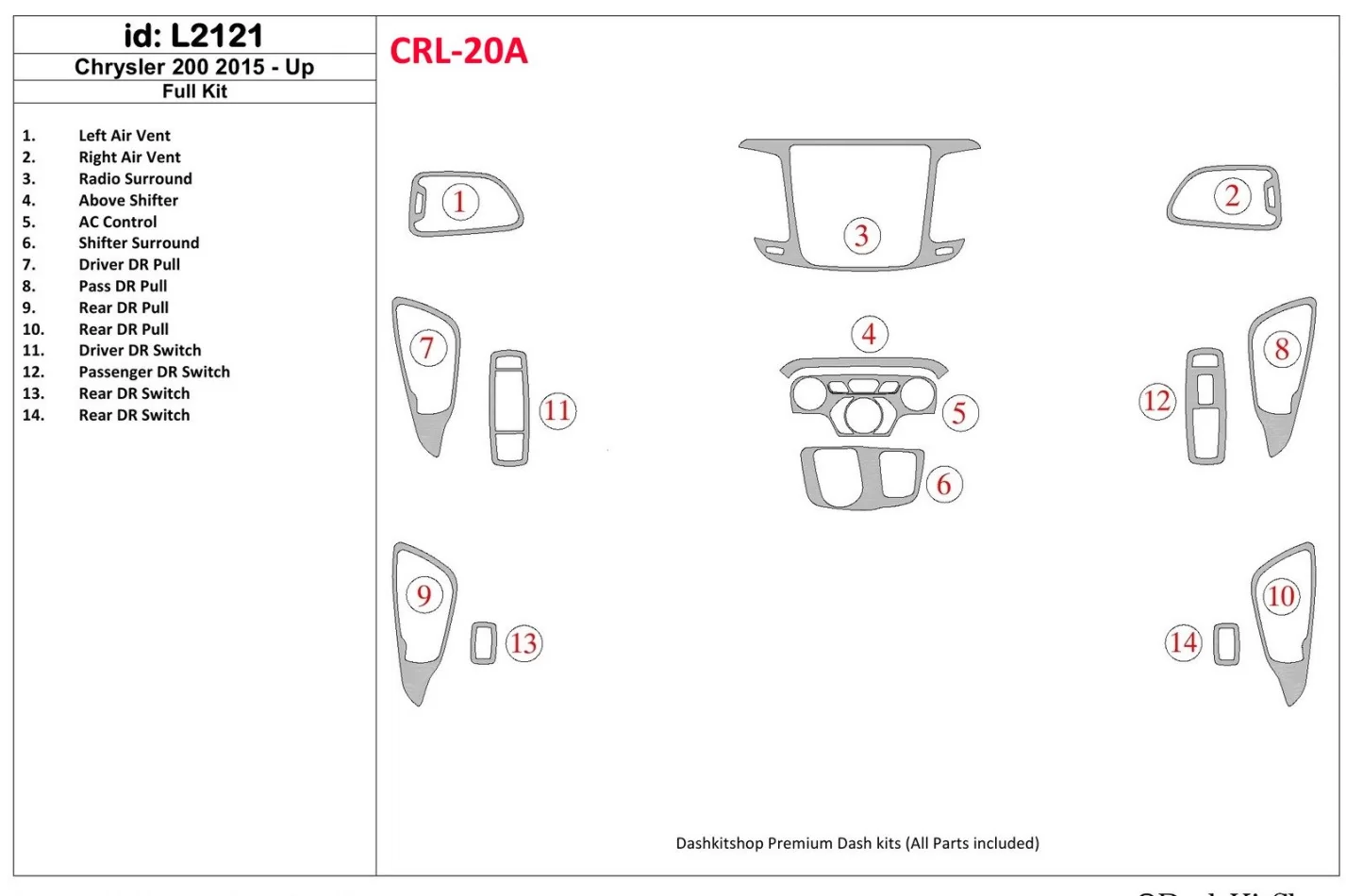 Chrysler 200 2015-UP Full Set Interior BD Dash Trim Kit - 1 - Interior Dash Trim Kit