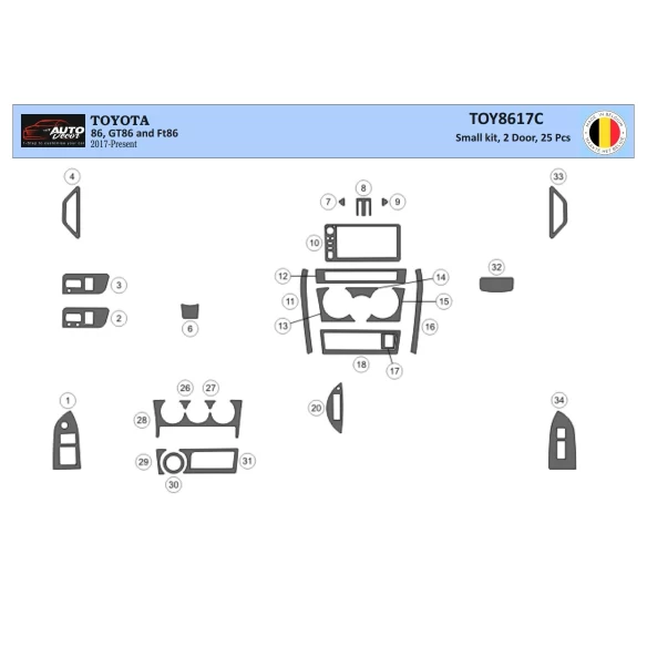 Toyota 86 2017-2021 3D Interior Dashboard Trim Kit Dash Trim Dekor 25-Parts