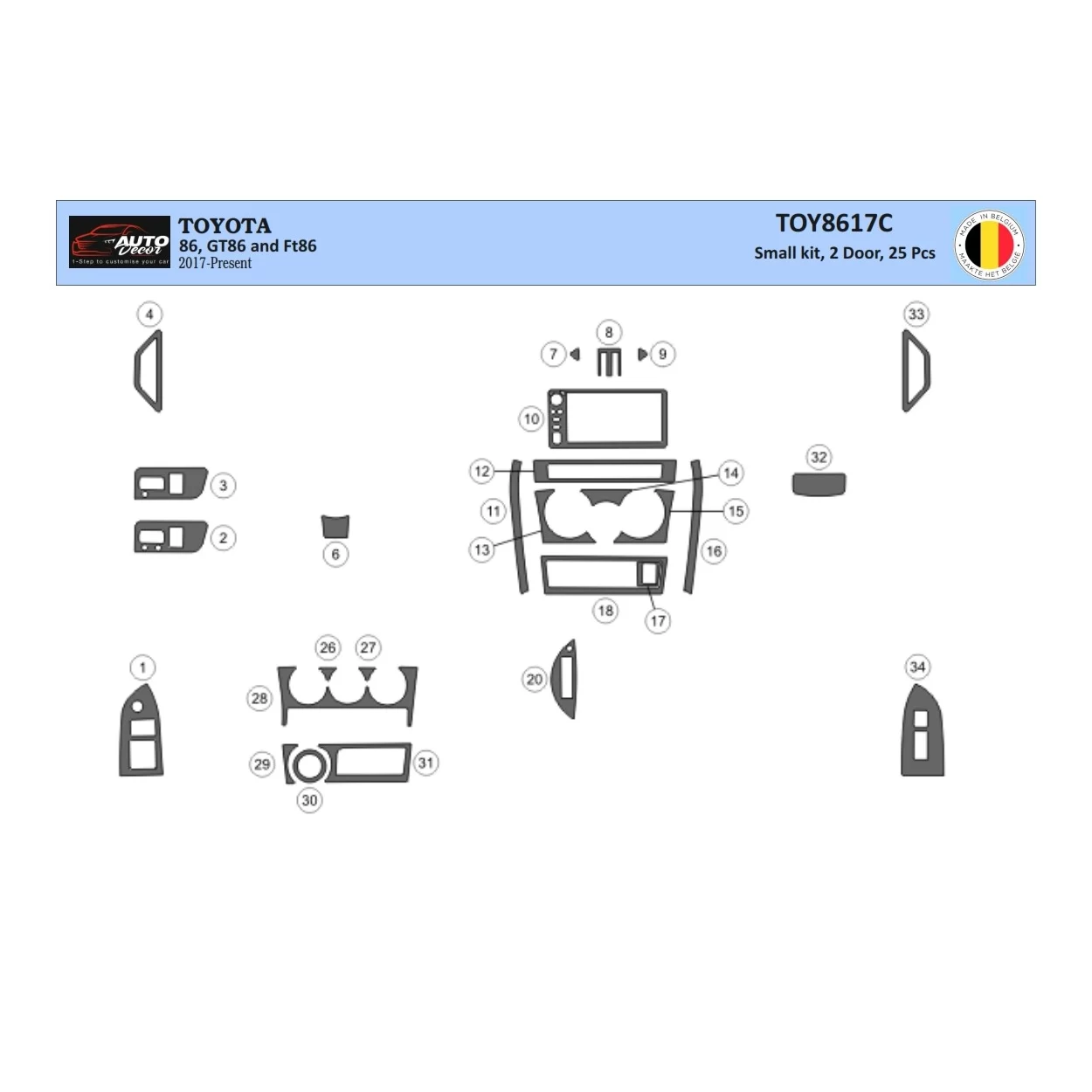 Toyota 86 2017-2021 3D Interior Dashboard Trim Kit Dash Trim Dekor 25-Parts