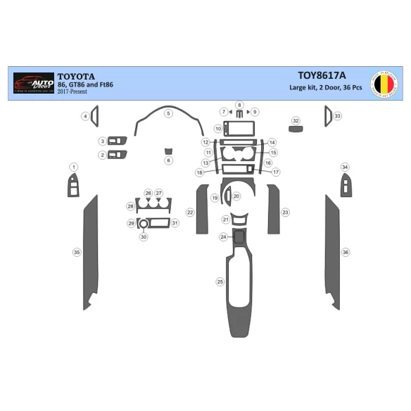 Toyota 86 2017-2021 3D Interior Dashboard Trim Kit Dash Trim Dekor 36-Parts