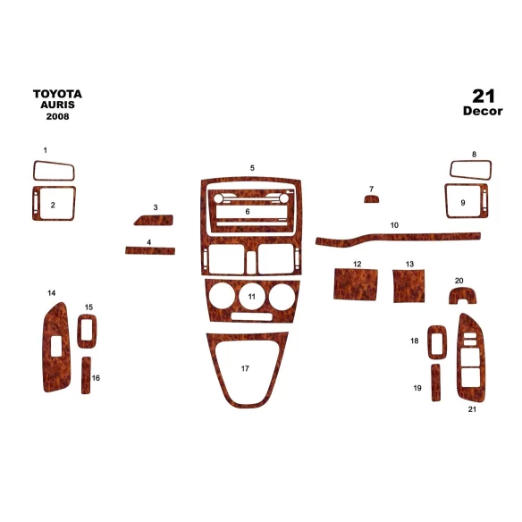 Toyota Auris 01.2008 3D Interior Dashboard Trim Kit Dash Trim Dekor 16-Parts