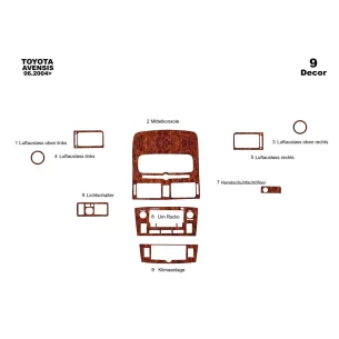 Toyota Avensis 10.97 -12.00 3D Interior Dashboard Trim Kit Dash Trim Dekor 9-Parts