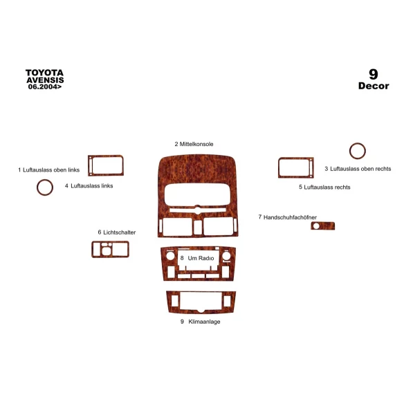 Toyota Avensis 10.97 -12.00 3D Interior Dashboard Trim Kit Dash Trim Dekor 9-Parts