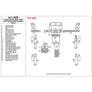 Toyota Camry 2002-2004 Full Set, Manual Gear Box, With NAVI system, Without OEM Interior BD Dash Trim Kit 2