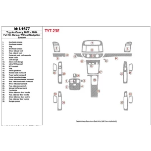 Toyota Camry 2002-2004 Full Set, Manual Gear Box, Without NAVI system, Without OEM Interior BD Dash Trim Kit 2