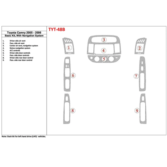 Toyota Camry 2005-2006 Basic Set, With NAVI system, Without OEM Interior BD Dash Trim Kit