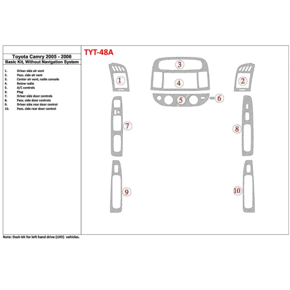Toyota Camry 2005-2006 Basic Set, Without NAVI system, Without OEM Interior BD Dash Trim Kit