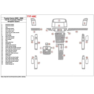 Toyota Camry 2005-2006 Full Set, Automatic Gear, Without NAVI system, Without OEM Interior BD Dash Trim Kit 2