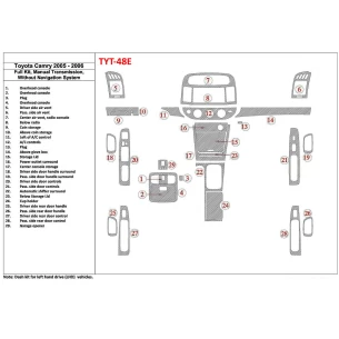 Toyota Camry 2005-2006 Full Set, Manual Gear Box, Without NAVI system, Without OEM Interior BD Dash Trim Kit