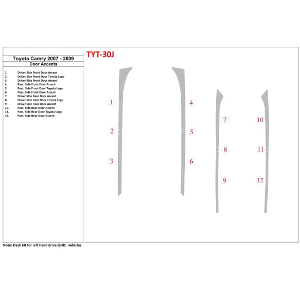 Toyota Camry 2007-2010 Doors inserts Interior BD Dash Trim Kit