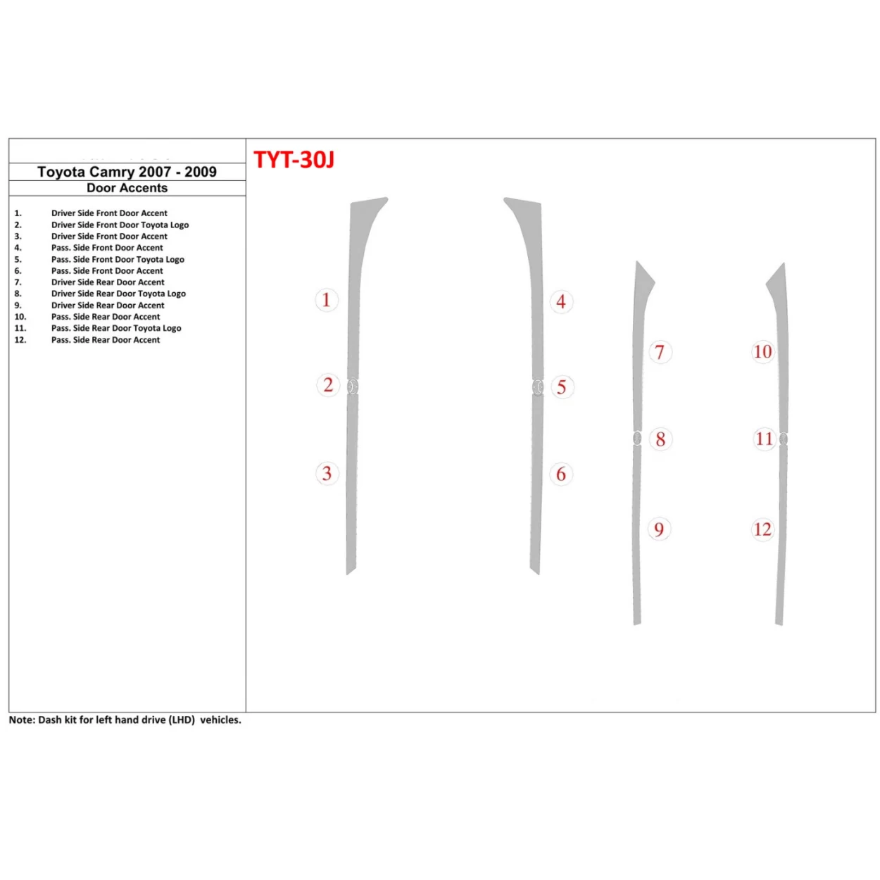 Toyota Camry 2007-2010 Doors inserts Interior BD Dash Trim Kit