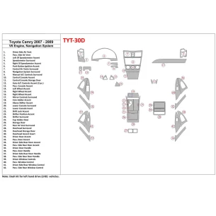 Toyota Camry 2007-2010 Full Set, 6 Cyl With NAVI Interior BD Dash Trim Kit