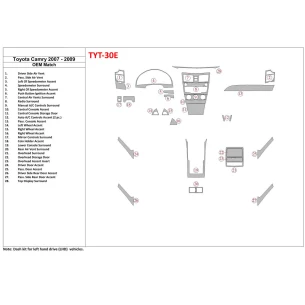 Toyota Camry 2007-2010 Full Set, With OEM Wood Kit, Without NAVI Interior BD Dash Trim Kit