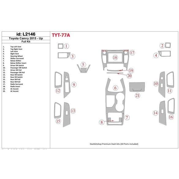 Toyota Camry 2015-UP Full Set Interior BD Dash Trim Kit