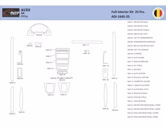 Audi A4 B6 2000–2006 Interior WHZ Dashboard trim kit 44 Parts - 1 - Interior Dash Trim Kit