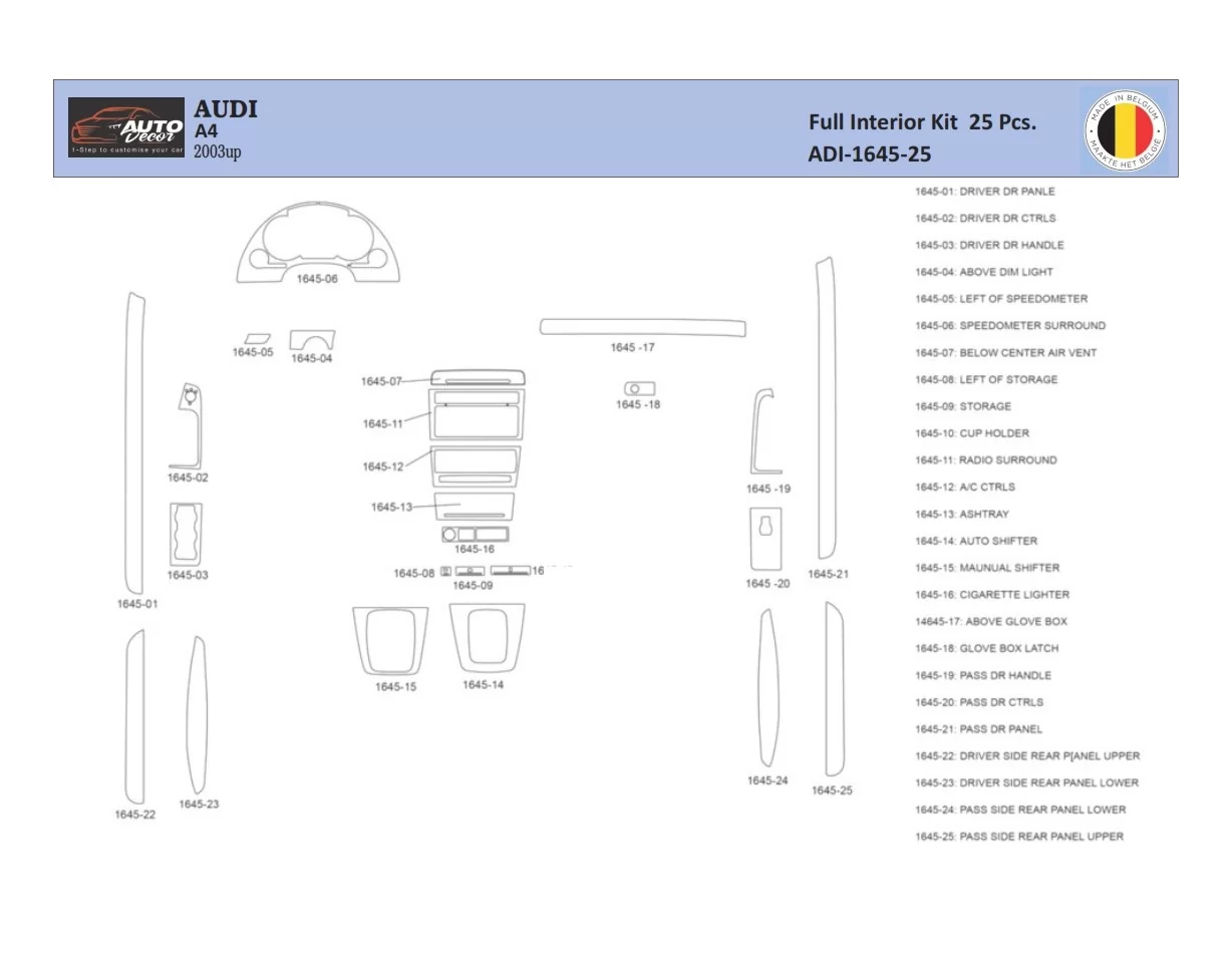 Audi A4 B6 2000–2006 Interior WHZ Dashboard trim kit 44 Parts - 1 - Interior Dash Trim Kit
