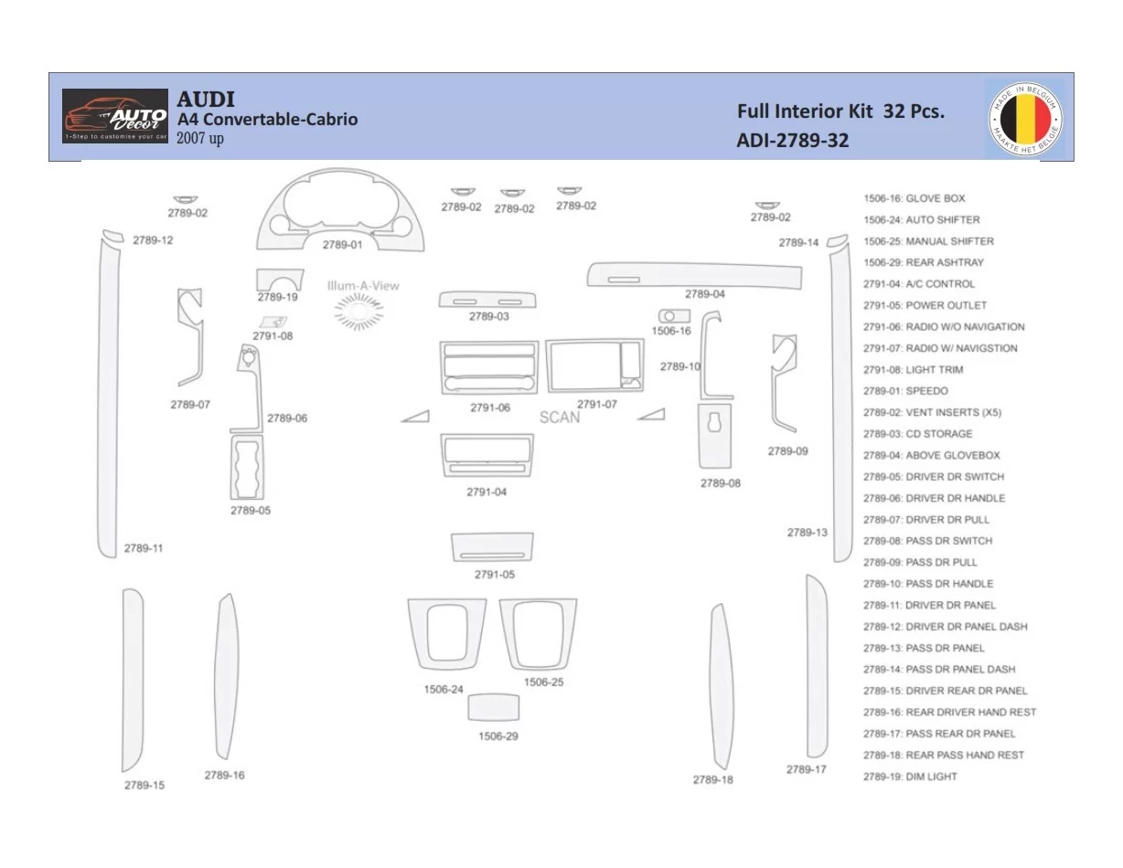 Audi A4 B7 Cabrio 2004–2008 Interior WHZ Dashboard trim kit 32 Parts - 1 - Interior Dash Trim Kit