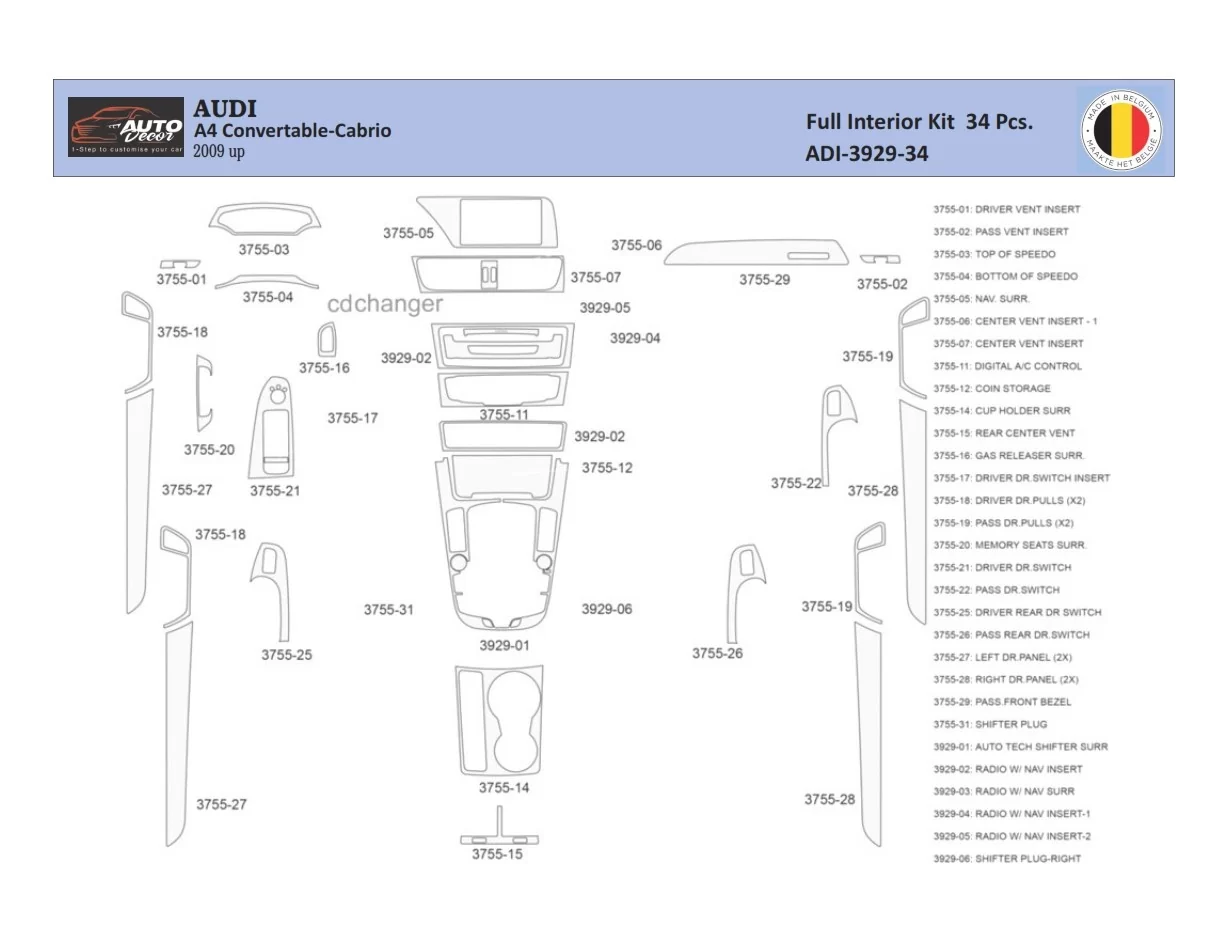 Audi A4 B8 2008–2016 Interior WHZ Dashboard trim kit 34 Parts - 1 - Interior Dash Trim Kit