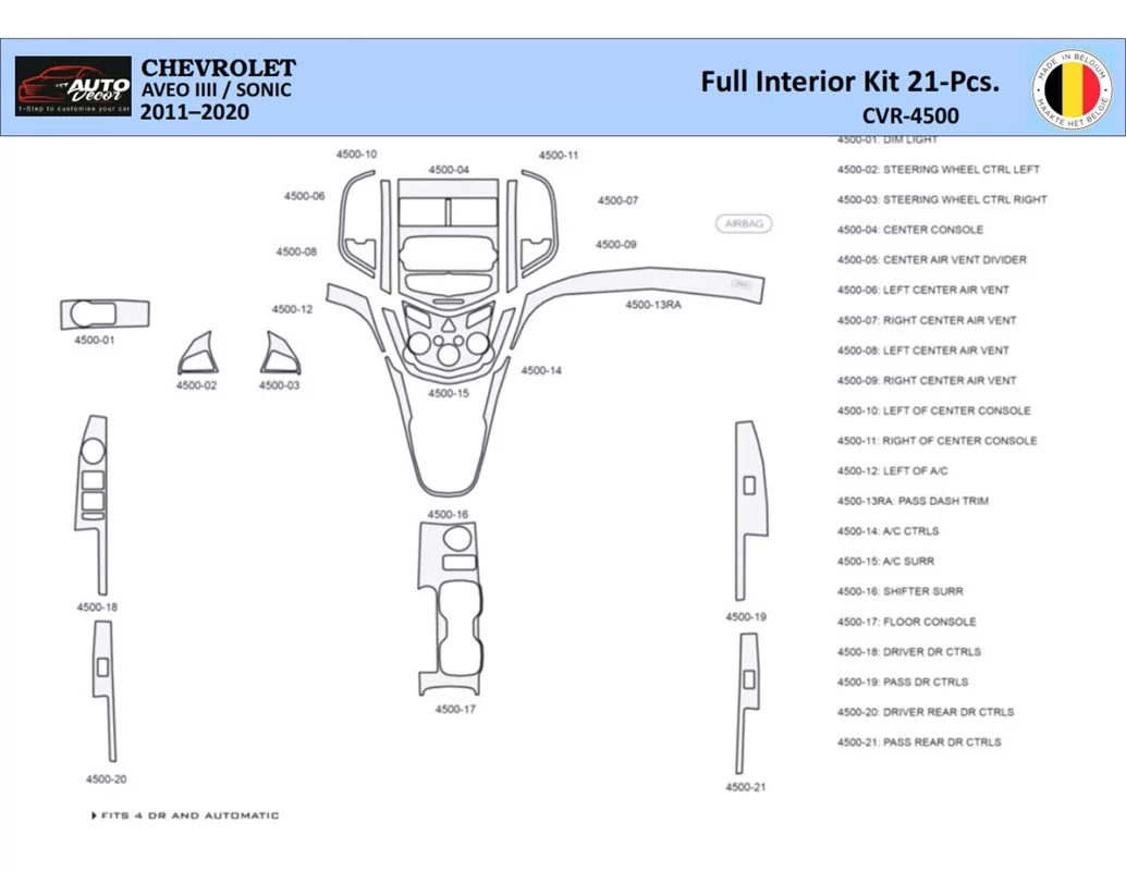 Chevrolet Aveo T300 2012–2020 Interior WHZ Dashboard trim kit 21 Parts - 1 - Interior Dash Trim Kit