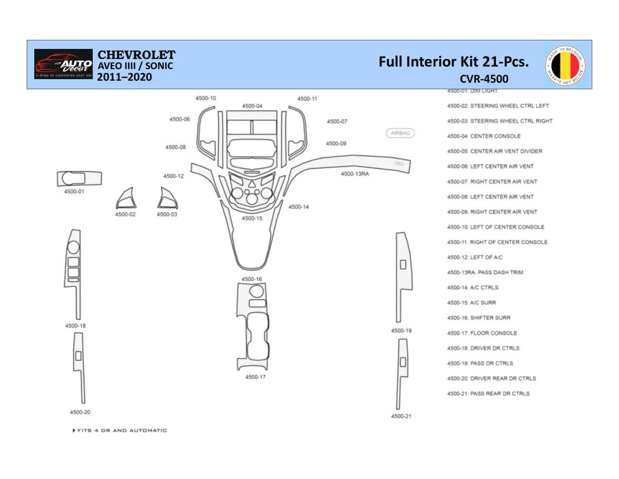 Chevrolet Aveo T300 2012–2020 Interior WHZ Dashboard trim kit 21 Parts - 1 - Interior Dash Trim Kit