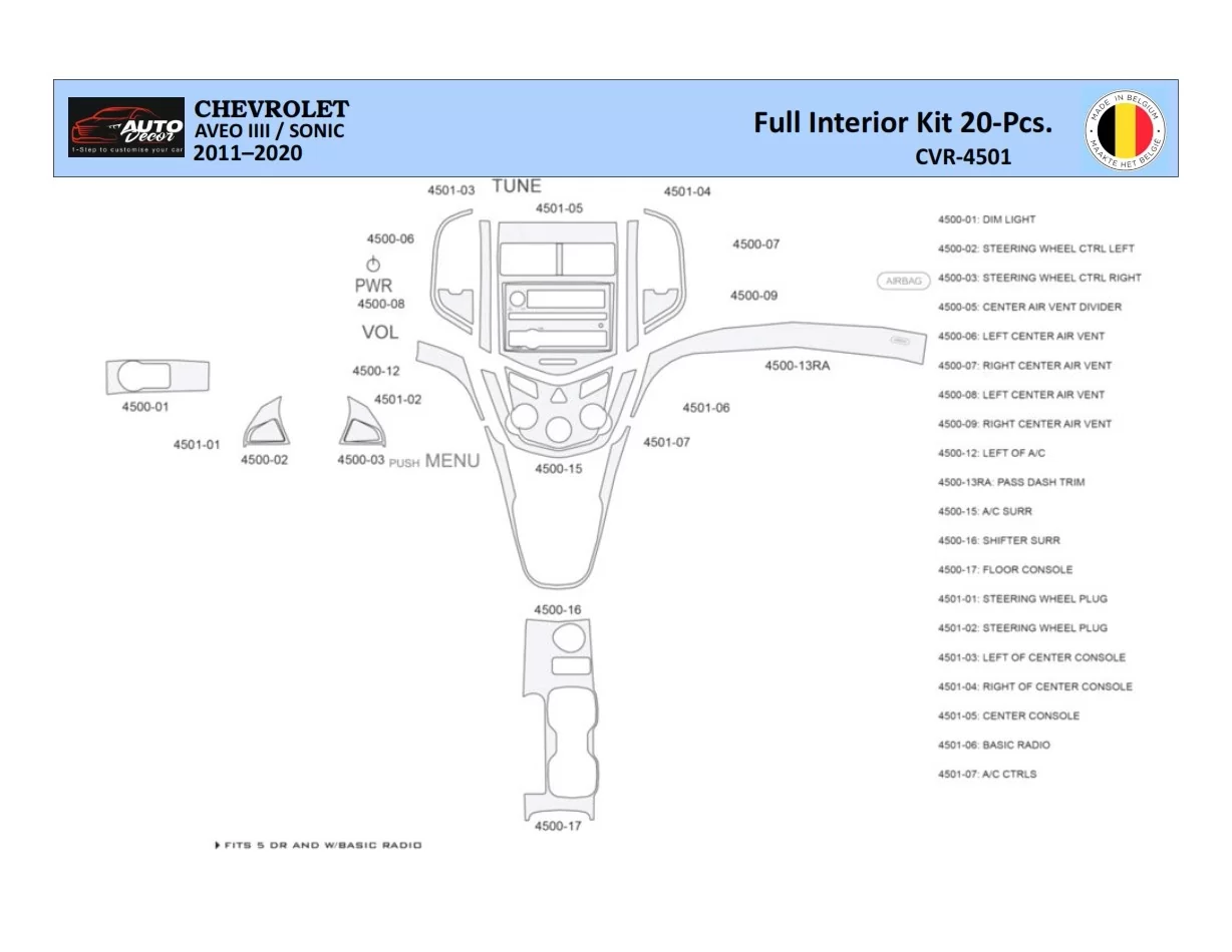 Chevrolet Aveo T300 2012–2020 Interior WHZ Dashboard trim kit 20 Parts - 1 - Interior Dash Trim Kit