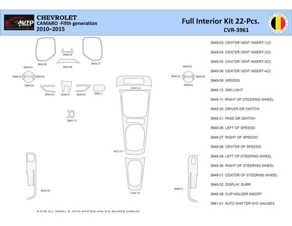 Chevrolet Camaro 2010-2015 Interior WHZ Dashboard trim kit 22 Parts - 1 - Interior Dash Trim Kit