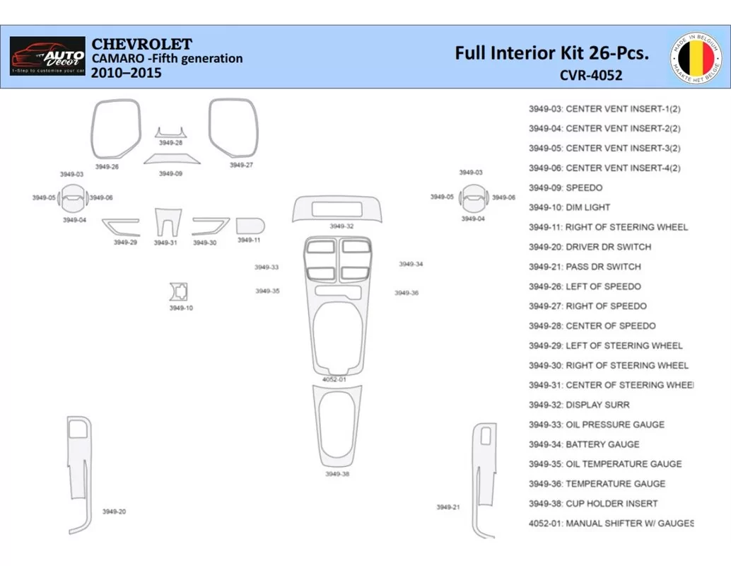 Chevrolet Camaro 2010-2015 Interior WHZ Dashboard trim kit 26 Parts - 1 - Interior Dash Trim Kit
