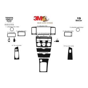 Toyota Corolla 06.04-08.07 3D Interior Dashboard Trim Kit Dash Trim Dekor 19-Parts 2