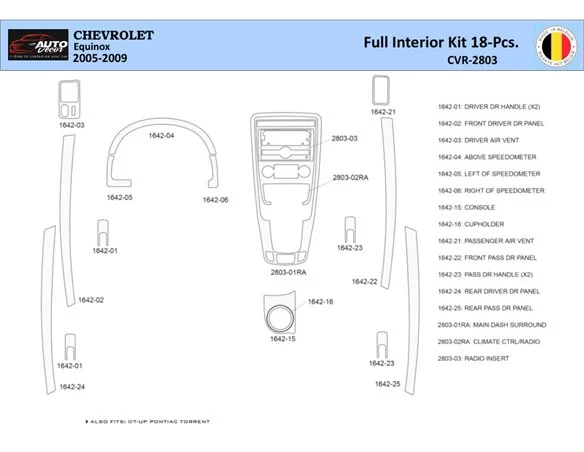 Chevrolet Equinox 2005–2009 Interior WHZ Dashboard trim kit 18 Parts - 1 - Interior Dash Trim Kit