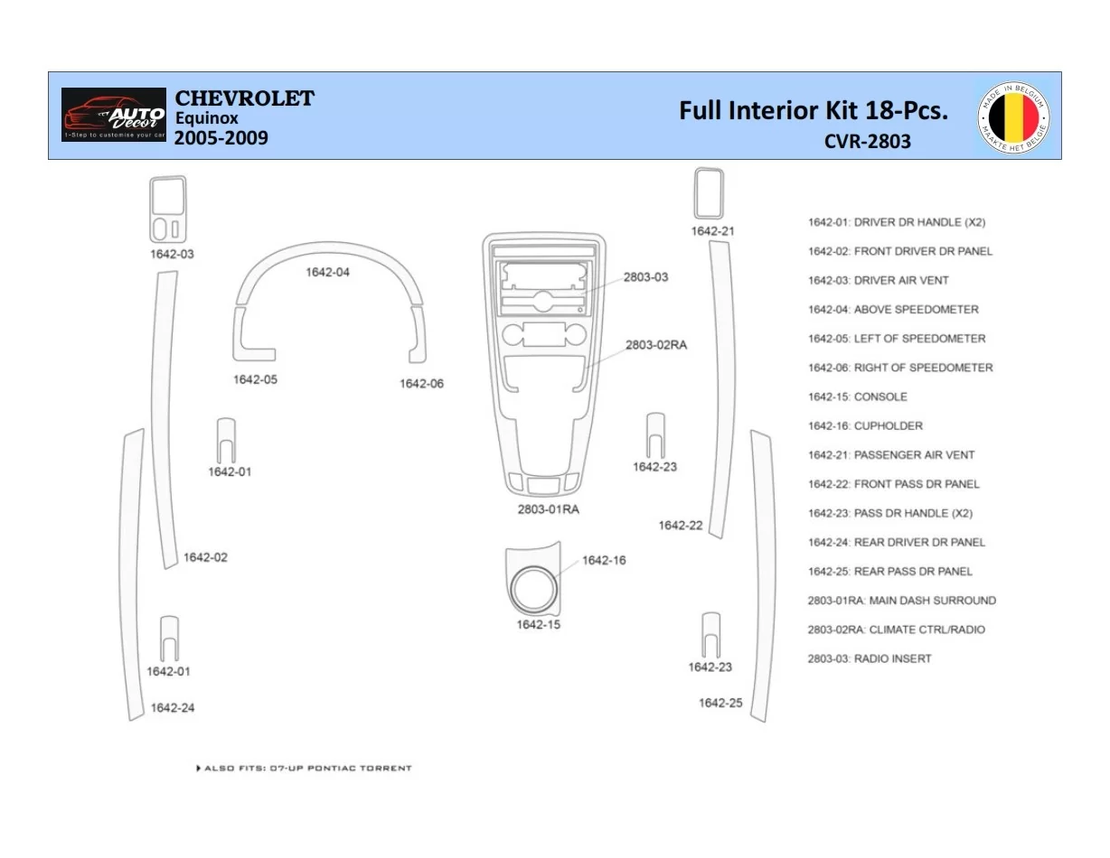 Chevrolet Equinox 2005–2009 Interior WHZ Dashboard trim kit 18 Parts - 1 - Interior Dash Trim Kit