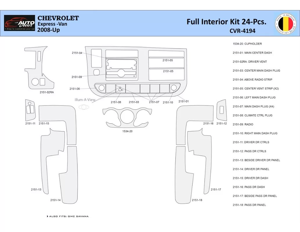 Chevrolet Express 2008-2020 Interior WHZ Dashboard trim kit 24 Parts - 1 - Interior Dash Trim Kit