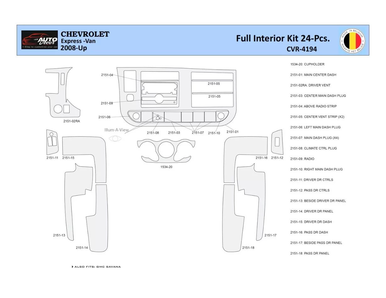 Chevrolet Express 2008-2020 Interior WHZ Dashboard trim kit 24 Parts - 1 - Interior Dash Trim Kit
