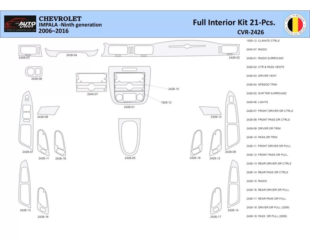 Chevrolet Impala 2006-2015 Interior WHZ Dashboard trim kit 21 Parts - 1 - Interior Dash Trim Kit