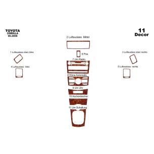 Toyota Corolla E150 2006-2012 3D Interior Dashboard Trim Kit Dash Trim Dekor 11-Parts