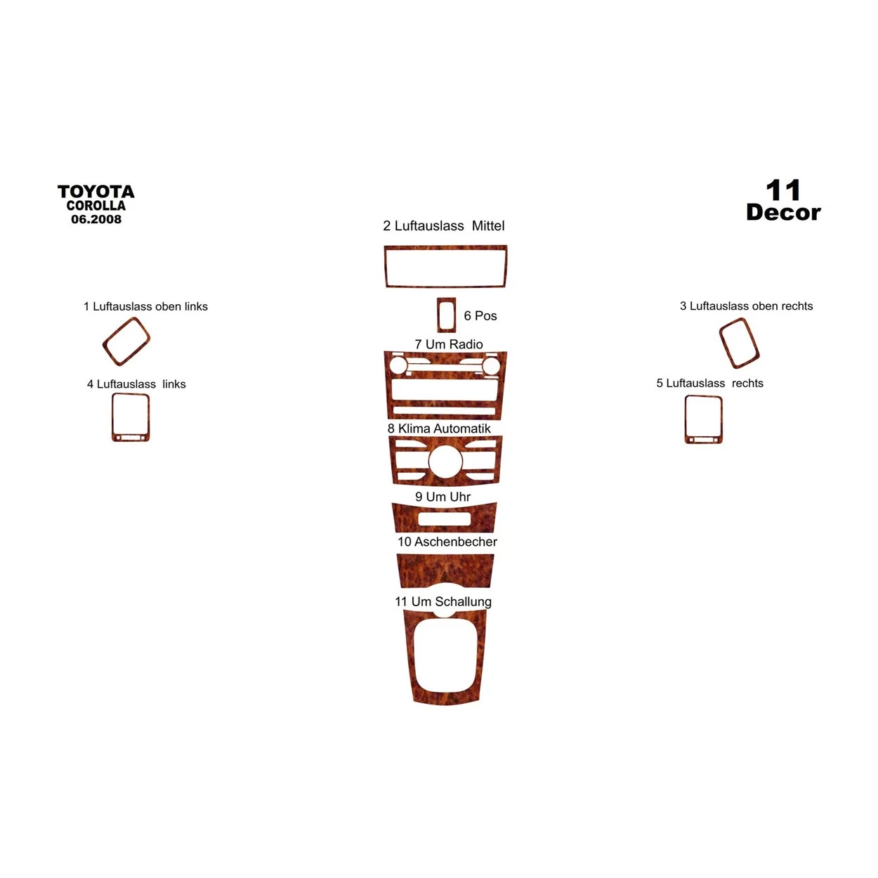 Toyota Corolla E150 2006-2012 3D Interior Dashboard Trim Kit Dash Trim Dekor 11-Parts
