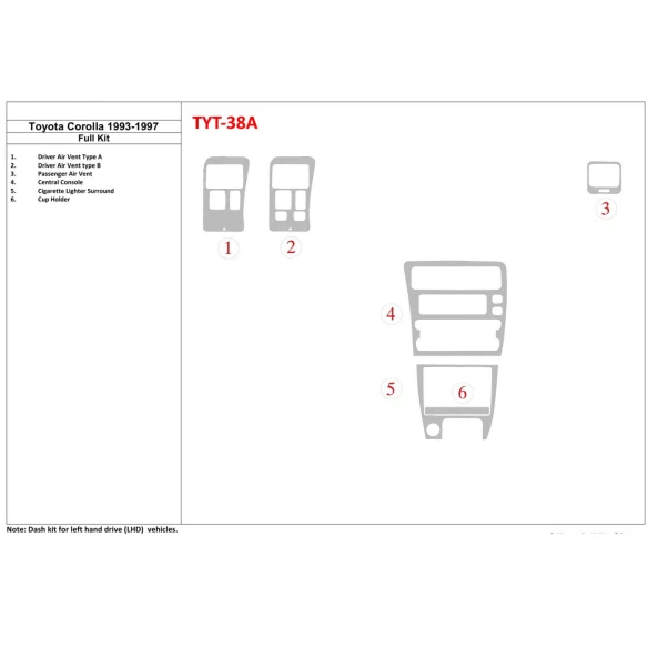 Toyota Corolla 1993-1997 Full Set Interior BD Dash Trim Kit
