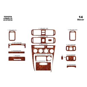 Toyota Corolla 1998-2002 Full Set, 25 Parts set Interior BD Dash Trim Kit