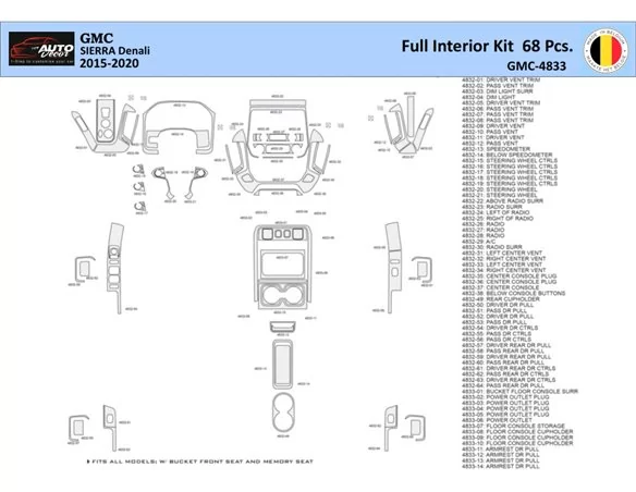 GMC Sierra 2014-2018 Interior WHZ Dashboard trim kit 68 Parts - 1 - Interior Dash Trim Kit