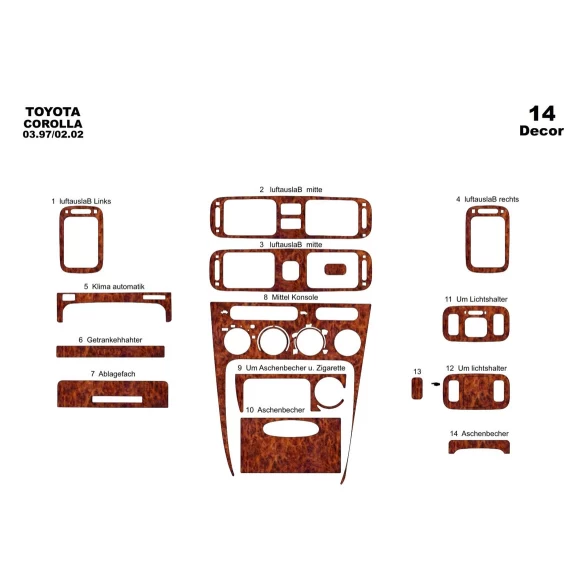 Toyota Corolla 1998-2002 Full Set, 25 Parts set Interior BD Dash Trim Kit