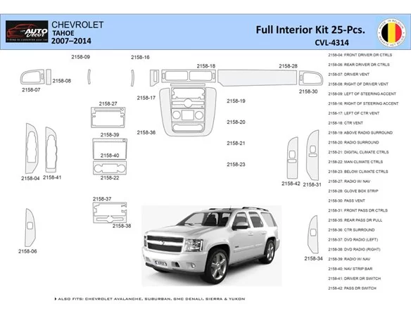 Chevrolet Tahoe 2007-2014 Interior WHZ Dashboard trim kit 25 Parts - 1 - Interior Dash Trim Kit