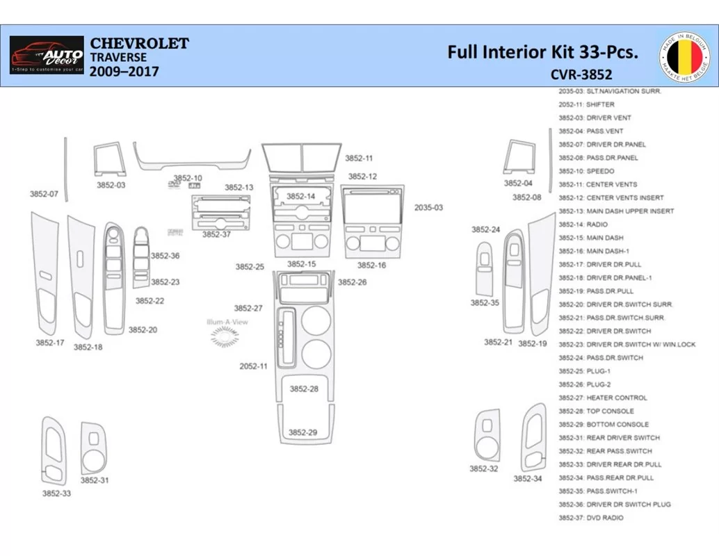 Chevrolet Traverse 2009-2013 Interior WHZ Dashboard trim kit 33 Parts - 1 - Interior Dash Trim Kit