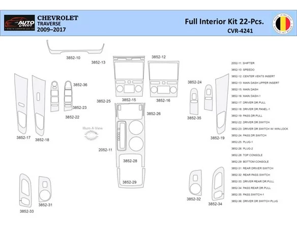 Chevrolet Traverse 2009-2013 Interior WHZ Dashboard trim kit 22 Parts - 1 - Interior Dash Trim Kit