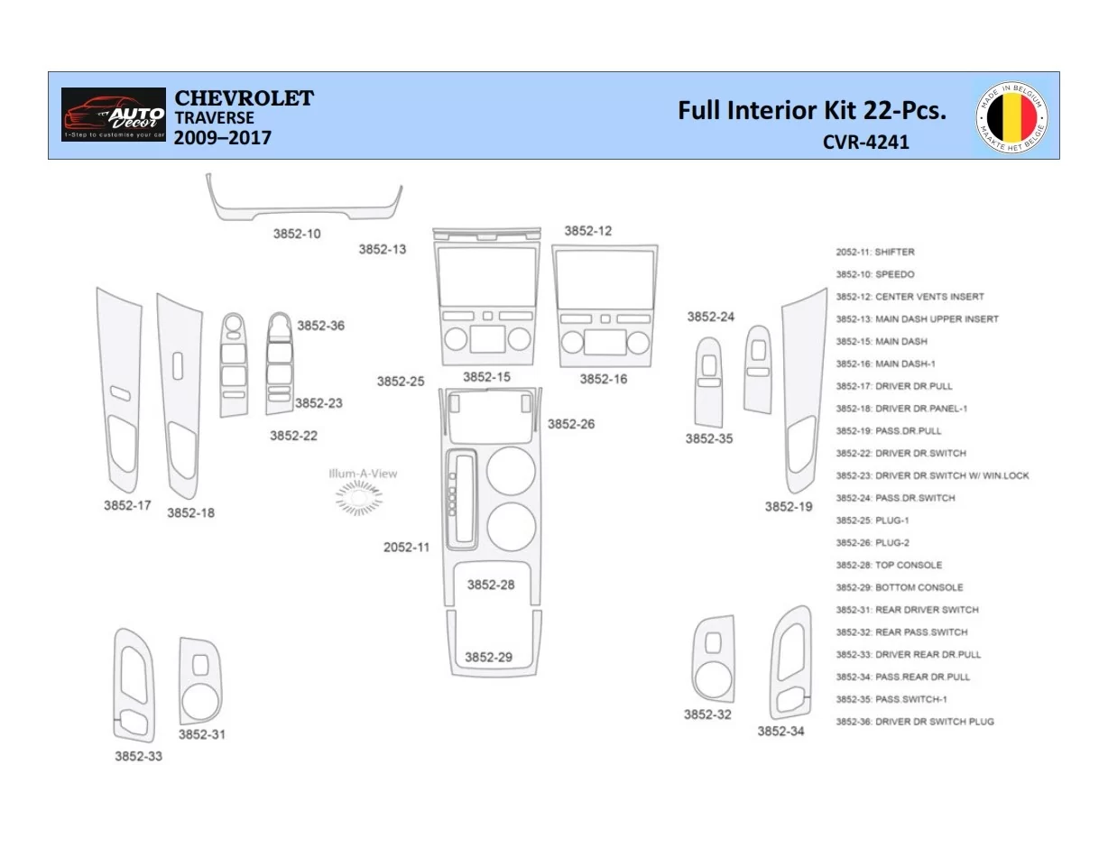 Chevrolet Traverse 2009-2013 Interior WHZ Dashboard trim kit 22 Parts - 1 - Interior Dash Trim Kit