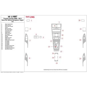 Toyota Corolla 2009-UP Basic Set, Without NAVI, Automatic AC Interior BD Dash Trim Kit 2