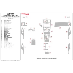 Toyota Corolla 2009-UP Full Set, Radio With Bluetooth, Manual Gearbox AC Interior BD Dash Trim Kit 2