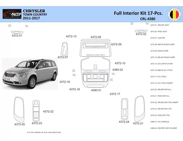 Chrysler Town Country 2011-2016 Interior WHZ Dashboard trim kit 18 Parts - 1 - Interior Dash Trim Kit