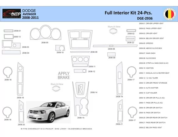 Dodge Avenger 2008-2010 Interior WHZ Dashboard trim kit 24 Parts - 1 - Interior Dash Trim Kit